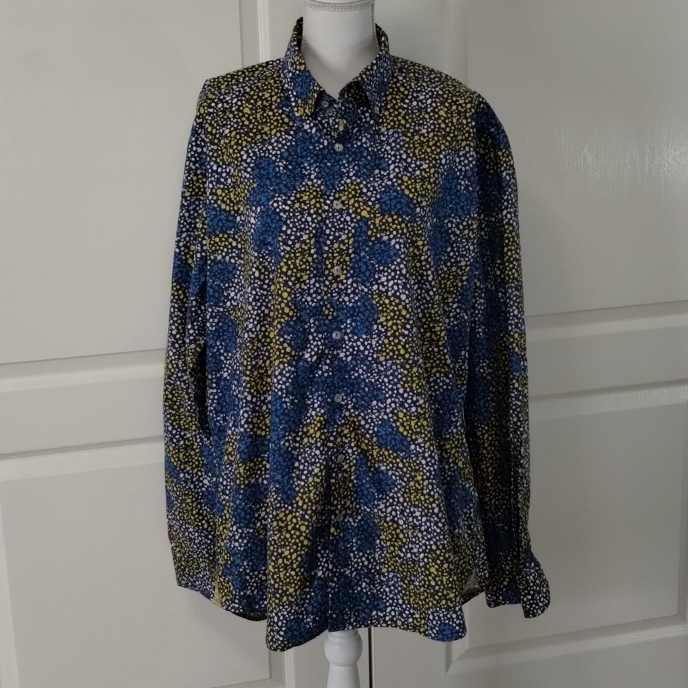 Georg Roth Mens XXL designer blue yellow print long sleeve button down